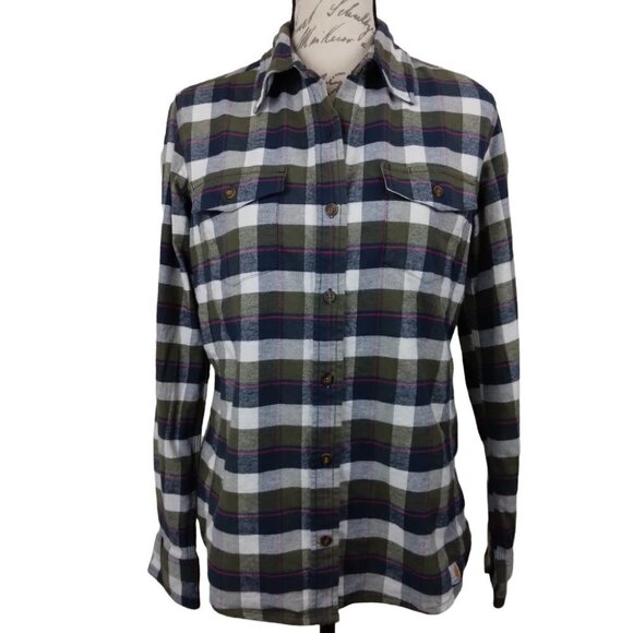 Carhartt | Green Navy Plaid Flannel Shirt | Size M - Picture 1 of 8